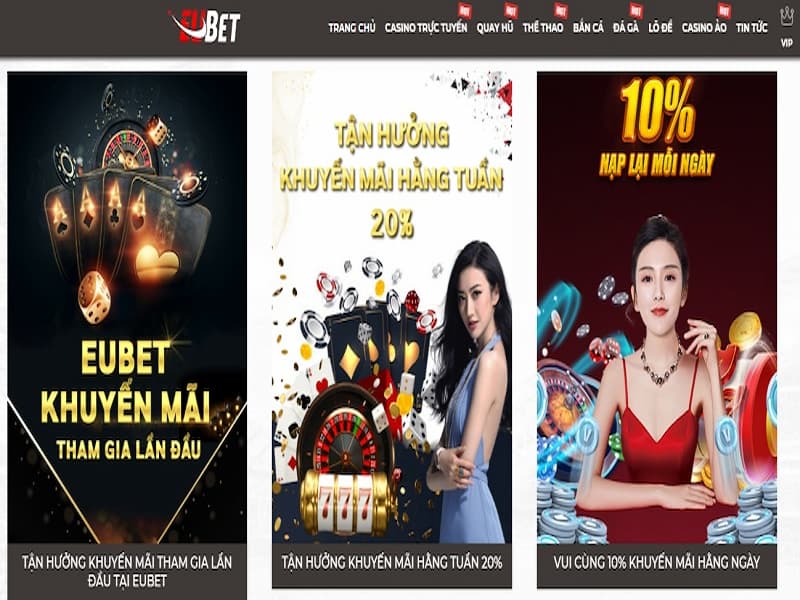 Giao diện nhà cái Eubet với đa dạng chủ đề nổ hũ