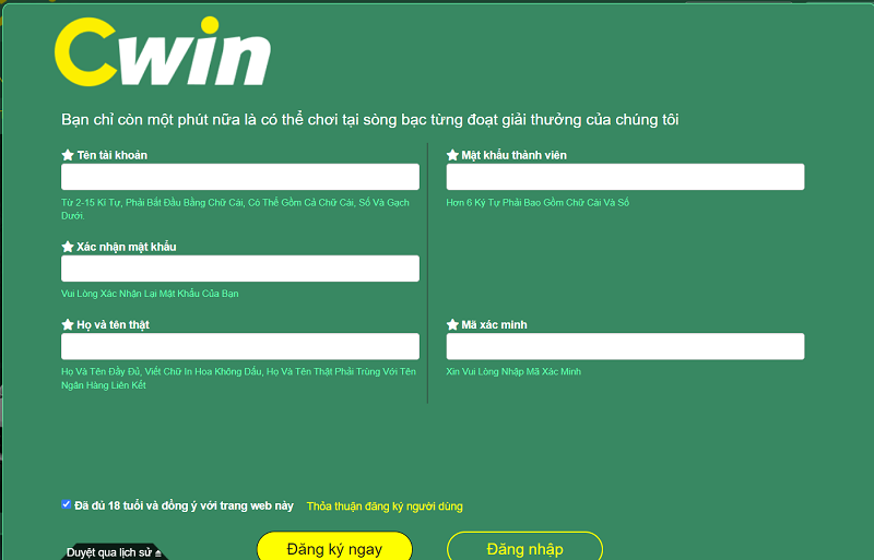 Đăng ký CWIN đơn giản qua 4 bước