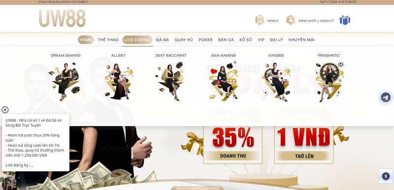 Sản phẩm cược của UW88 đa dạng