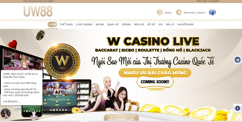 Giao diện UW88 khá bắt mắt